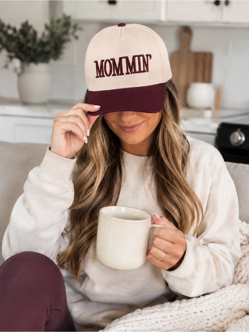 Mommin’ Two Tone Canvas Hat Raisin Burgundy Adjustable Cotton Baseball Cap